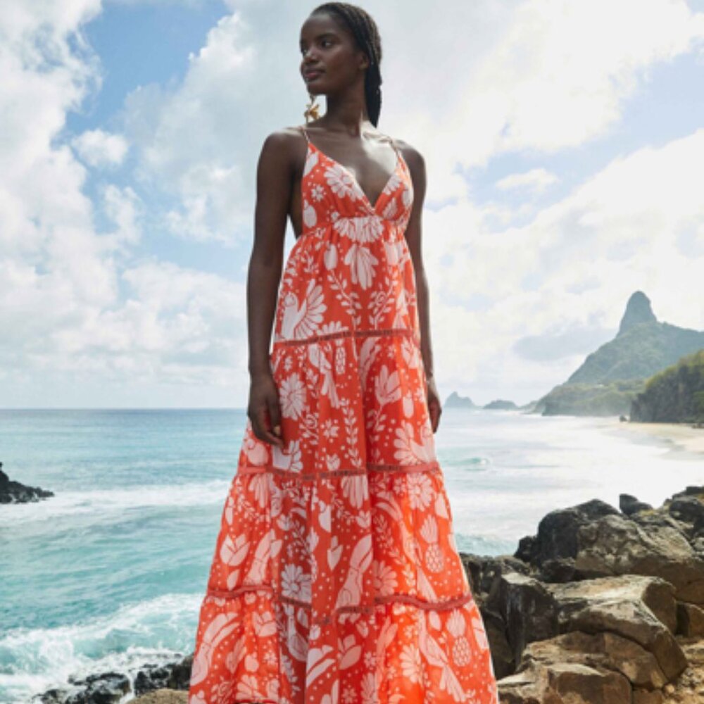 NWT FARM RIO neon orange jungle maxi dress! Size XL